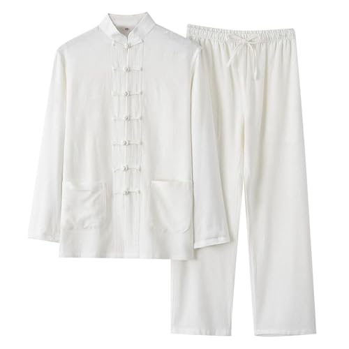 Tai Chi Tuta Uomo Tang Abito Stile Cinese Manica Lunga Cotone Camicia+Pantaloni 2 Divisori...