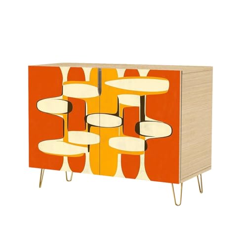 DERUINVAIO Mid Century Sideboard Buffet Kitchen Storage Cabinet Burnt Orange