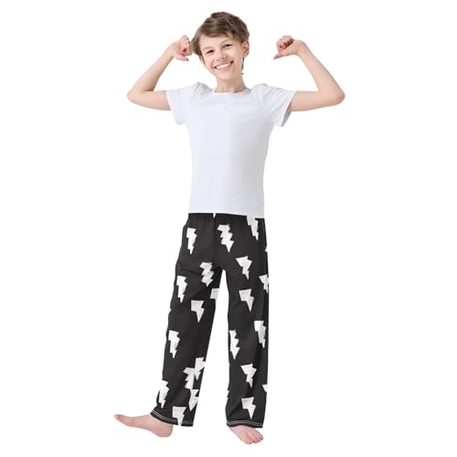 Boys' Pants Doodle White Lightning Bolt Long Bottoms Jogger Pants Elastic Waist Trousers with Pockets S-XL2