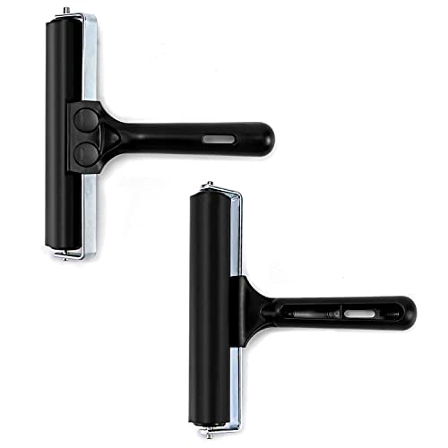 QWORK Gummiwalzen, Kleberwalze, Andrückroller für linoldruck, Stempeln, Drucken, Tapeten und Kunsthandwerk, Schwarz, 15 cm
