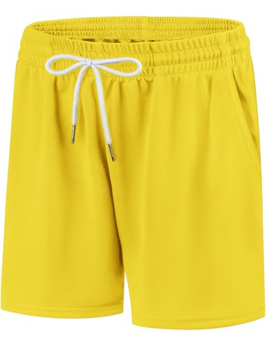 Guicizi Boys Basketball Shorts Athletic Soccer Short Mesh Quick Dry Running Gym Sports Performance Activewear for Kids Yellow 8-9 Years