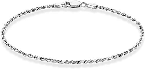 PYTALI Pulsera de cadena trenzada de plata 925 maciza con corte de diamante para mujer, 2 mm, 6, 7, 8 pulgadas + 2 pulgadas de extensión, 2 inch, Piedra, Base