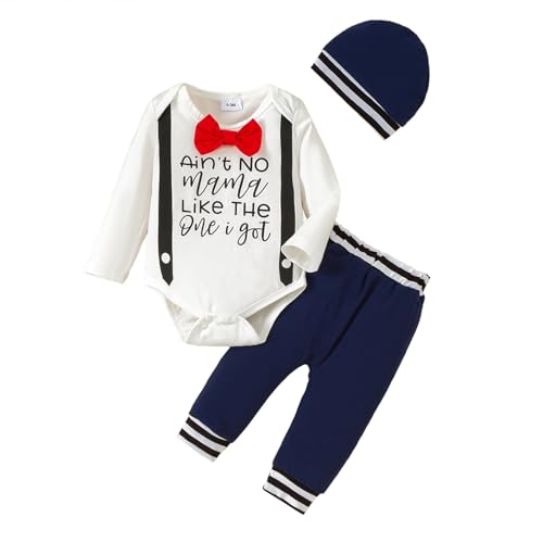 Image of KIMI BEAR Baby Boy Clothes Infant Newborn Outfits Long Sleeve Letter Print Romper + Hat + Pants Set