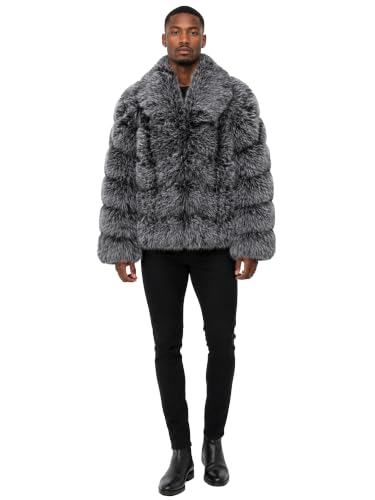 DLNYC Men’s Faux Fur Winter Coat, Plush Warm Overcoat, Large