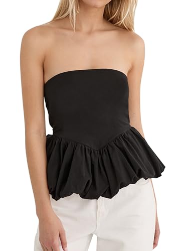 MISSACTIVER Peplum Tank Top for Women Casual Bandeau Tube Top Summer Flowy Strapless Going Out Shirts Blouses