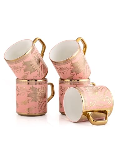 Image of Clay Craft Fine Ceramic Gold Printed Coffee /Tea Cups Set of 6-200 ml Each, Ceramic Tea Cups, Tea Cup Set of 6, Mugs for Coffee, Cups Set of 6, Ideal for Gifting, Perfect for Home and Office
