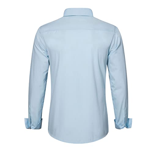 Muse Fath Young Men's Long Sleeve Casual Button Down Point Collar Dress Shirt-Light Blue-Xs #TOP1