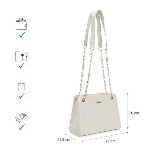 Image of Fastrack Women's Quilted Shoulder Bag with Metal Chain Strap Accents | Main Zip Compartment and Inner Slip and Zip Pockets | Stylish Everyday Bag | Trendy Women's Handbags
