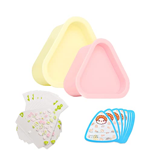 Sushi Molde Triangle Onigiri Molde para Hacer Sushi, Kit para Hacer Sushi para Principiantes, 2 Piezas Molde Onigiri + 100 Bolsas Embalaje Desechables de Onigiri Cover