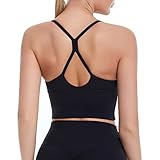 MATHACINO Sports Bras Longline Fitness Crop Tops Tank Gym Camisole Yoga Running Shirts V-Neck Spaghe