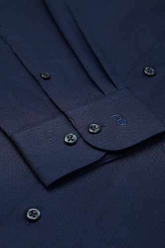 Image of Peter England Men's Premium Solid Herringbone Regular Fit Full Sleeve Formal Shirt | Wonder Fabric | Cotton Rich