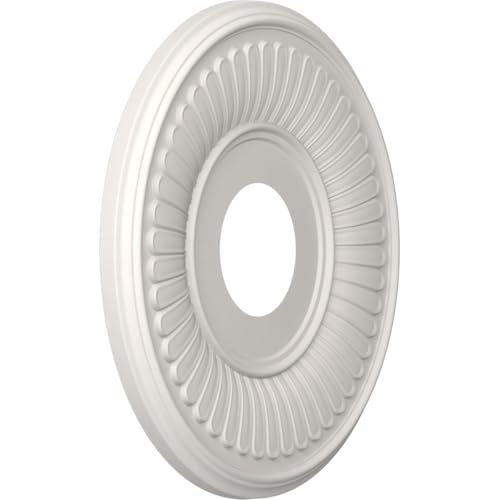 Image of Ekena Millwork CMP13BEGBW Berkshire Thermoformed PVC Ceiling Medallion (Fits Canopies up to 5 3 /4 inch), 13 inchOD x 3 1 /2 inchID x 3 /4 inchP, UltraCover Satin Blossom White
