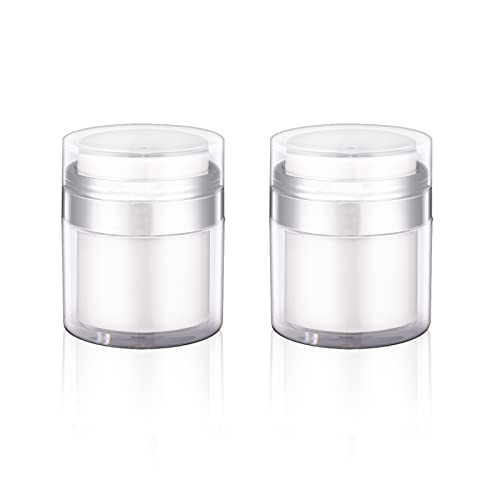 ASEVAT 1.7 oz Airless Pump Jar (2 Pack)–Refillable Vacuum Cosmetic Container for Cream,Lotion & Moisturizer–Leak-Proof Travel Size Dispenser,TSA Approved–Keeps Skincare Fresh & Oxidation-Free (White)