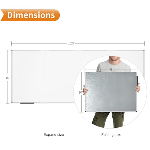 Image of VIZ-PRO Large Magnetic Dry Erase Whiteboard, 120 x 48 Inches, Foldable