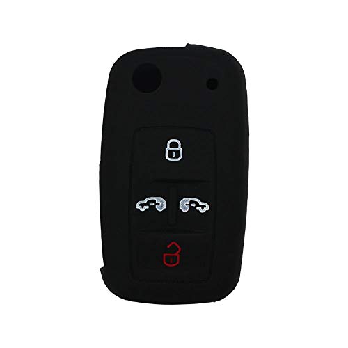 BROVACS Silicone Cover Protector Case Holder Skin Jacket Compatible with VOLKSWAGEN Multivan Sharan Caravelle Transporter Caddy SEAT Alhambra 4 Button Flip Remote Key Fob CV9808 Black