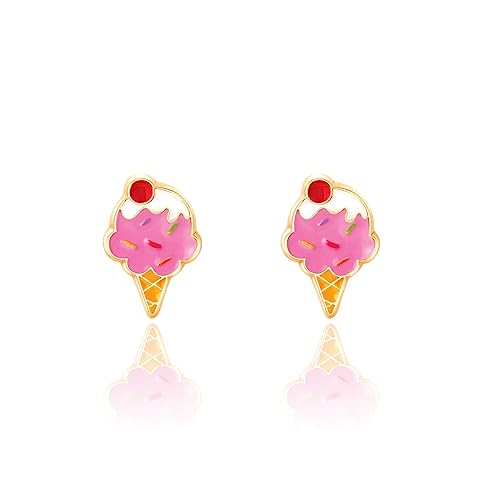 GIRL NATION Cutie Enamel Stud Earrings for Girls Ages 5 and Up, Hypoallergenic Earrings in Ice Cream Dream Design