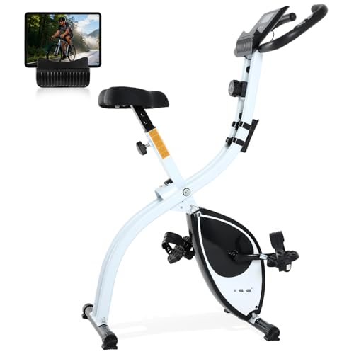 ISE Bicicleta estática plegable Cardio Training Fitness 8 niveles de resistencia magnética pantalla LCD Entrenamiento con sensor de frecuencia cardiaca, SY-810L
