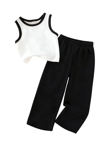 Image of Girl Clothes Solid Color Tank Top Casual Sweatpants 5-10Y Girls' Summer Outfit Set