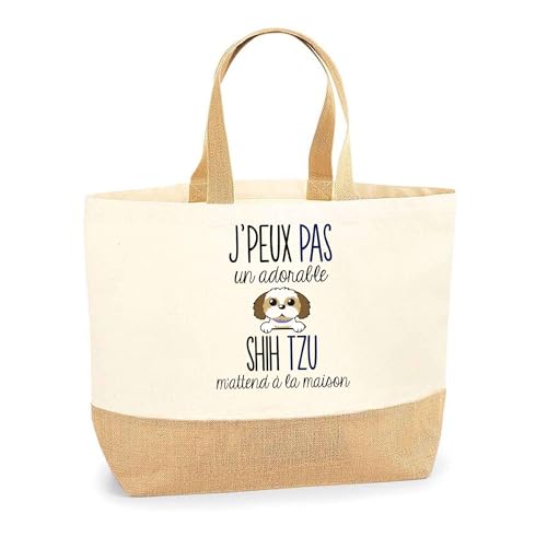 Sac shih tzu en toile de jute et coton de qualité supérieure finitions soignées