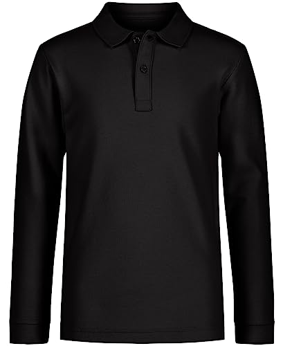 Image of Nautica Boys' School Uniform Long Sleeve Polo Shirt, Button Closure, Comfortable, Breathable Fabric