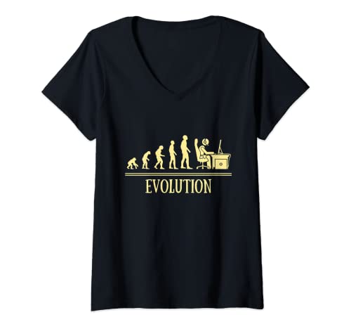 Womens Evolution Gamer Man Humor Geek Gift Idea Gaming V-Neck T-Shirt