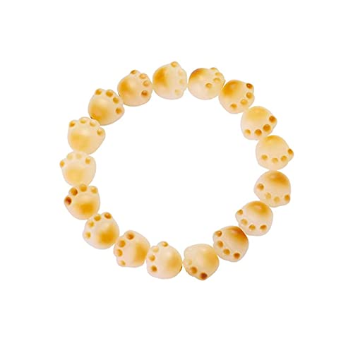 ブレスレット レディース 数珠 ホワイト 白玉菩提 炭焼き 猫ブレスレット 可愛い ネコ 肉球 お守り サイズ調整可能 恋人 妻 新年 誕生日 ファッション アクセサリー (猫爪)