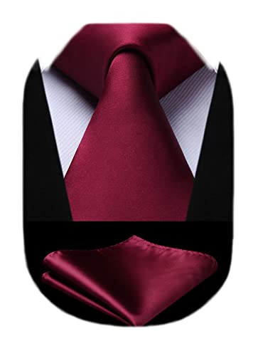 HISDERN Men's Solid Color Tie and Pocket Square Set