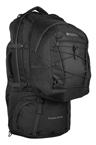 Mountain Warehouse Traveller 60L + 20L Rucksack - Large Backpack with Rain Cover, Detachable Daypack, Adjustable Back Support Travel Bag - For Camping, Hiking, Trekking Black One Size - Image 4
