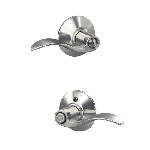 Image of Schlage F40 ACC 625 Accent Door Lever, Bed & Bath Privacy Lock, Bright Chrome
