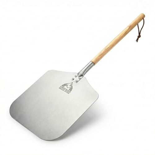 Chicago Brick Oven Pizza Peel, 12' x 14' Aluminum Pizza Paddle, 35.5' Long Pizza Shovel with 21' Detachable Wooden Handle