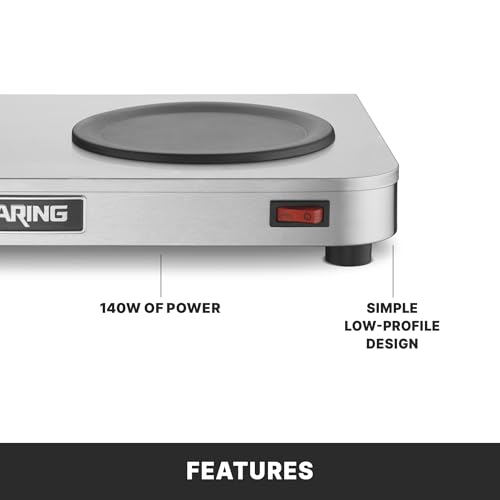 Image of Waring Commercial WCW20 Cafe Deco Double Coffee Carafe Warmer, 120V, 5-15 Phase Plug,Silver | Double Side-by-Side Burner, 70W Self-Regulating Heat Control, NSF Certified for Restaurants & Cafes