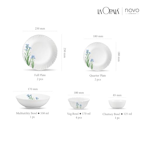 Image of La Opala Opal Glass Crockery | for Family of 2 | Dinner Set 10 pcs Blue Florets | Plates & Bowls for Dining | Microwave Safe | 100% Vegetarian | Extra Strong | Extra Light & White