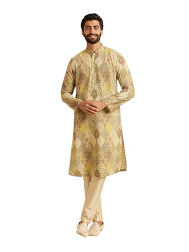 Kurta Chikankari homme et pyjama Manyavar en coton mélangé pour mariage chic