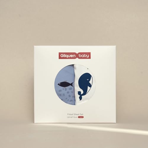 2 Stück Jersey Spannbetttuch für das Kinderbett, 100% Mikrofaser- Atmungsaktiv, 120 x 60cm Öko-text100 Gemütliche und leichte Baby Bassinet Laken, Passend für alle Bassinet Matratzenformen（Wale）