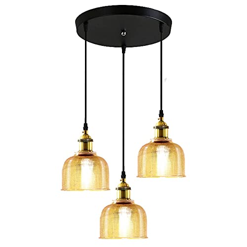 Plafond E27 en bronze et abat-jour en verre coloré haut de gamme à 3 voies