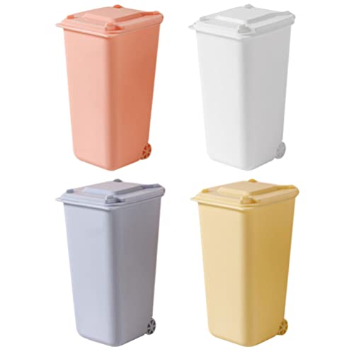 Image of GANAZONO 4-Pack Mini Desktop Trash can Set with Lid Compact Tabletop Trash Bins for Office and Home Space-Saving Desk Organizer for Pens and Small Items