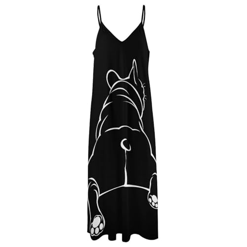 Robe Longue Bouledogue Noir Légère et Fluide sans Manches - 3