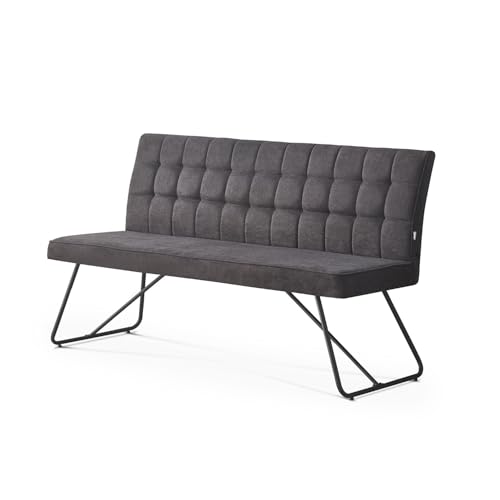 B&D home Sitzbank LINA, Esszimmerbank 140 cm mit Rückenlehne gepolstert für Esszimmer, Flur, Garderobe mit Metallgestell, Industrial modern Design, Anthrazit, 11311-140-ANTR (140 cm) B&D home Sitzbank LINA, Esszimmerbank 140 cm mit Rückenlehne gepolstert für Esszimmer, Flur, Garderobe mit Metallgestell, Industrial modern Design, Anthrazit, 11311-140-ANTR (140 cm)