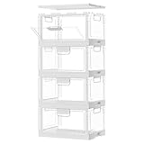 Vtopmart 4 Pack Clear Stackable Storage Bins with Lids 24QT, Foldable Storage Boxes with Doors Open Front, Plastic Containers for Closet, Craft, Toys, Pantry Organization