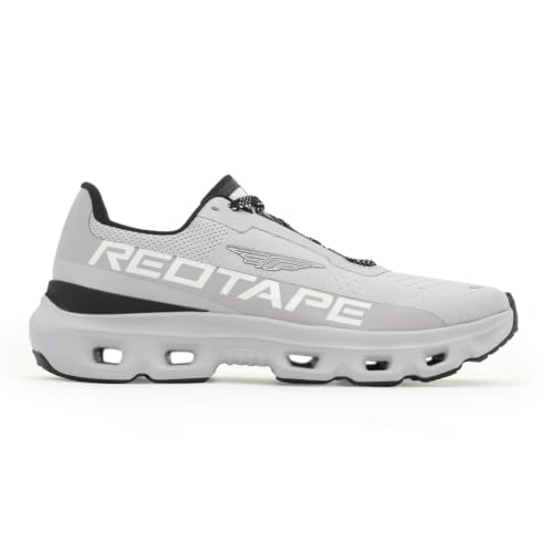 Image of Red Tape Men's Sneakers Black Grey Knitted Textile Round Lace-Up