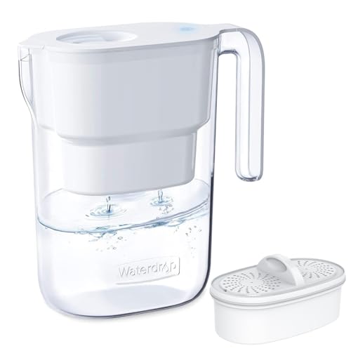 Waterdrop Water Filter Pitcher with 1 Filter, 5X Times Lifetime, Lasts 200 Gallons, for Fridge, Countertop and Gift, Reduces PFOA/PFOS, Chlorine, 7-Cup Capacity, Elfin, White White Smart Ind