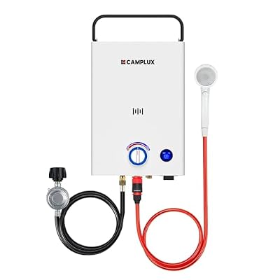 CAMPLUX Tankless Water Heater Propane, 2.64 GPM Portable Outdoor Water Heater, Compact Design with Carry Handle, 3 Seconds Instant Hot Water, LCD Display, Easy Operation for Camping, RV, Off-Grid ?