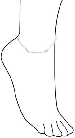 Dainty Station Chain Celestial Patriotic Rock Star Anklet Charm Ankle Bracelet For Women Teens .925 Sterling Silver 9,10 Inch Adjustable