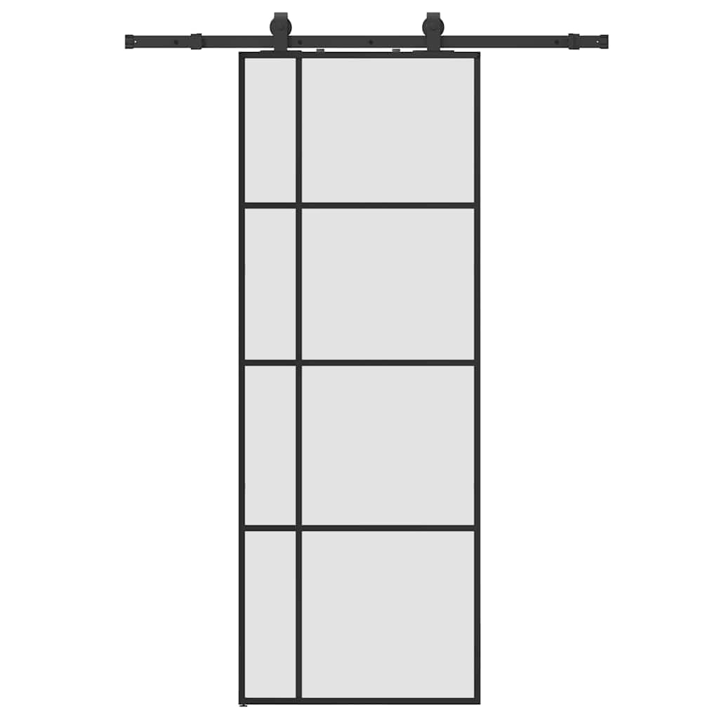 ESG Glass Sliding Door with Hardware Set, Black 76x205 cm, Sturdy Steel Sliding Barn Door for Bedroom and Garage