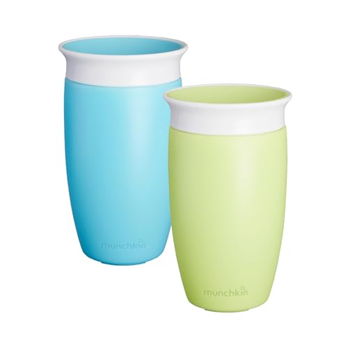 Munchkin Miracle 360°-Trinkbecher für Babys und Kleinkinder, 2er-Set, BPA-freier Trinklernbecher, auslaufsicher & spülmaschinenfest, für Kinder ab 12 Monaten - 296 ml, Blau/Grün