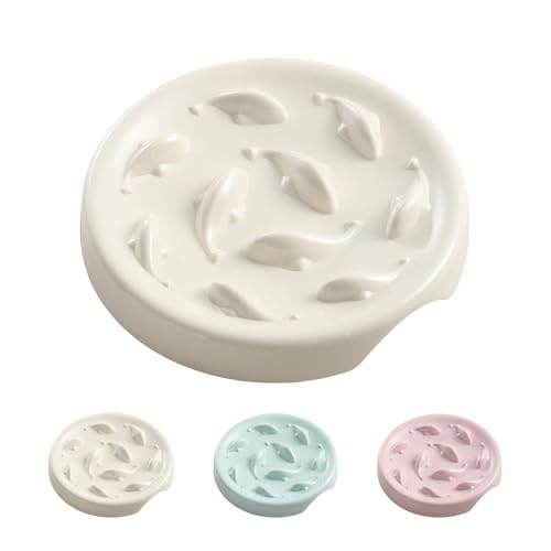Comedero Antivoracidad Gato Comederos Gatos - Cuenco Gato Melamina de Alimentación Lenta Anti Vómitos - Plato Gato Pequeño de Interactivo Laberinto - Tazón para Gatos con Fondo Antideslizante - blanca
