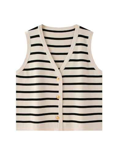 Chevara Women's Sleeveless Striped Sweater Vest Casual V Neck Vest Tops Summer Outfits
