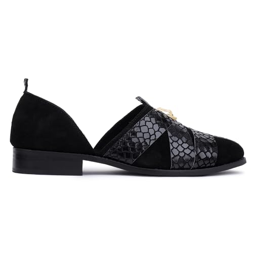Image of LOZANO Genuine Leather Black Foil Peshawari Sandals for Men