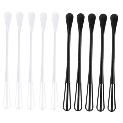BESPORTBLE Batidor de Mano 10 Piezas (5 Negro 5 Color Claro) para Mezclar Huevos y Repostería, Mini Cucharas Multiusos para Cocina, Utensilios de Cocina y Amasado Manual