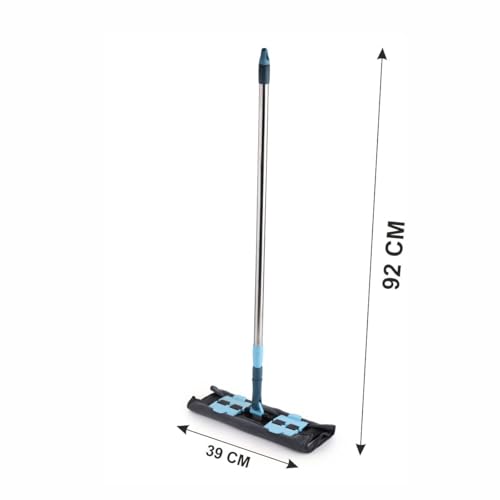 Image of Homeor Multi-Purpose Microfiber Flat Mop with 1 Extra Refill for Dry & Wet Cleaning, 360 Degree Rotating Head and Telescopic Handle, Suitable for Floor, Glass, Ceiling and Walls, 14 Inch, Blue